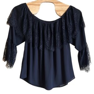 Michel Studio women’s off shoulder top black lace size 22‎
